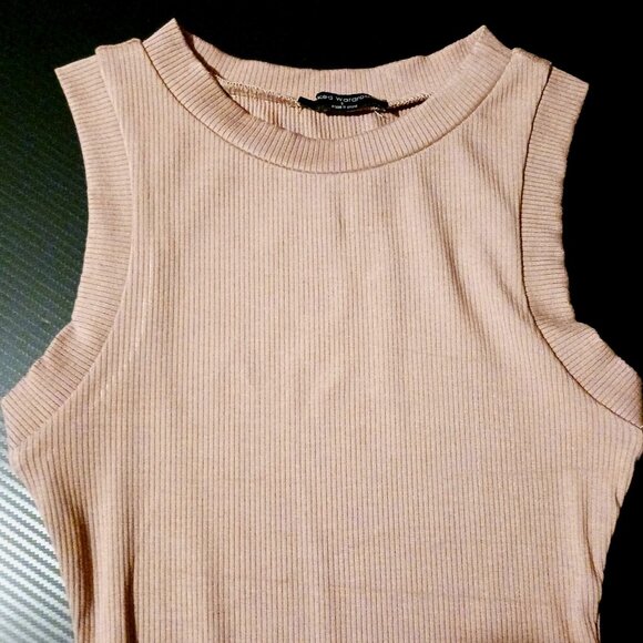 Naked Wardrobe Sleeveless Tan Ribbed Thong Bodysuit Size S - Picture 6 of 11